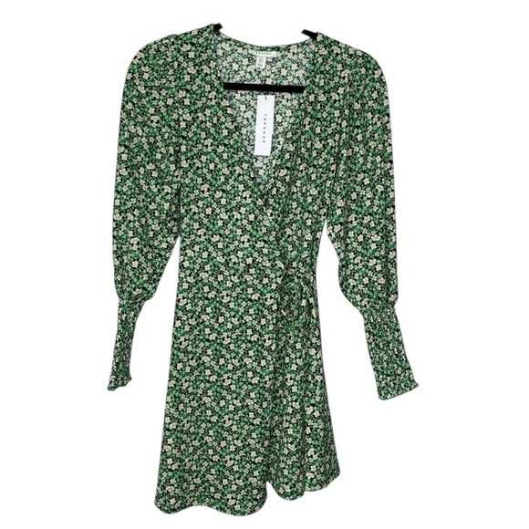 Topshop Green Boho Floral Wrap Mini Sundress - Picture 1 of 13